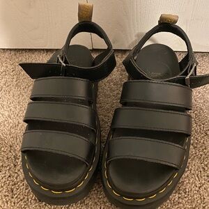 Dr. Martens Black Sandals with Yellow Stitching